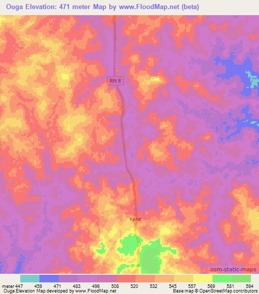 Ouga,Central African Republic Elevation Map