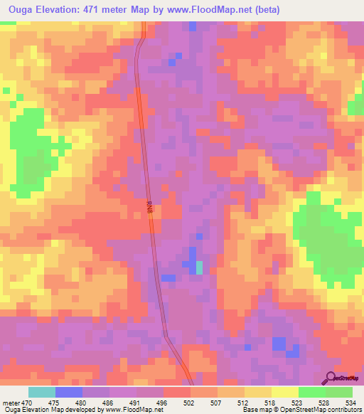 Ouga,Central African Republic Elevation Map
