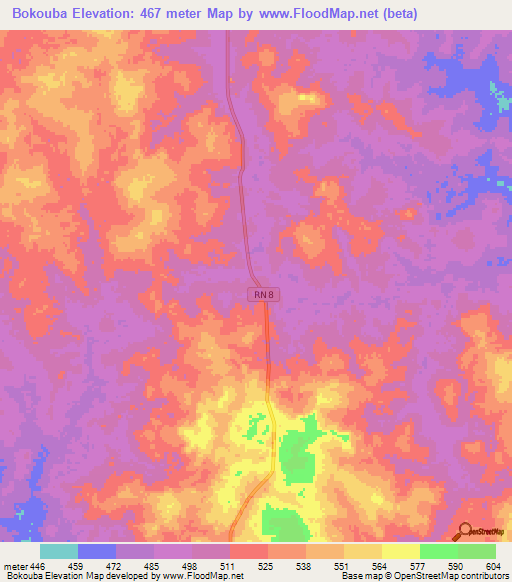 Bokouba,Central African Republic Elevation Map