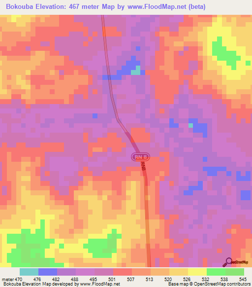 Bokouba,Central African Republic Elevation Map