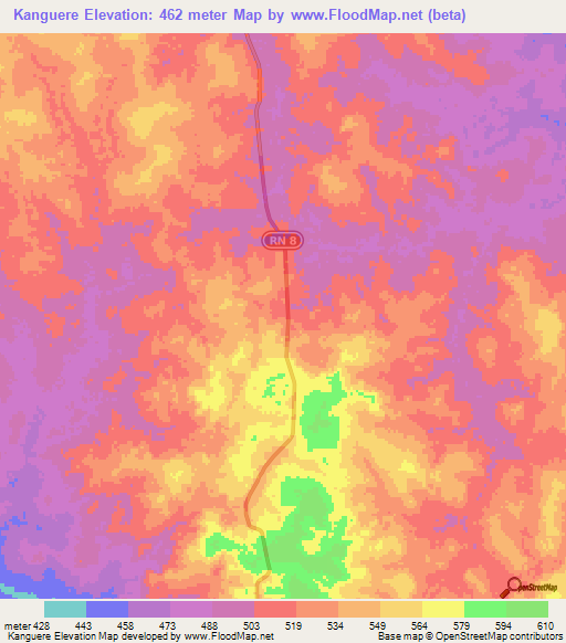 Kanguere,Central African Republic Elevation Map