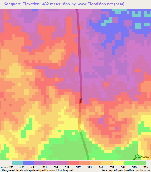 Kanguere,Central African Republic Elevation Map