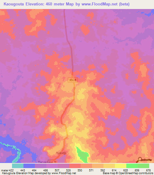 Kaougouta,Central African Republic Elevation Map