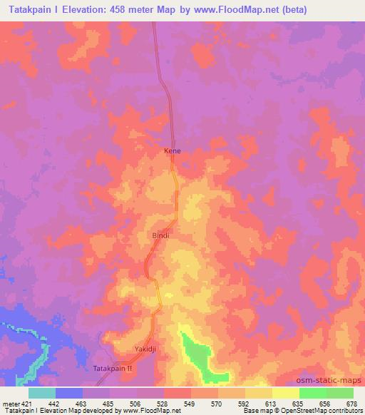 Tatakpain I,Central African Republic Elevation Map