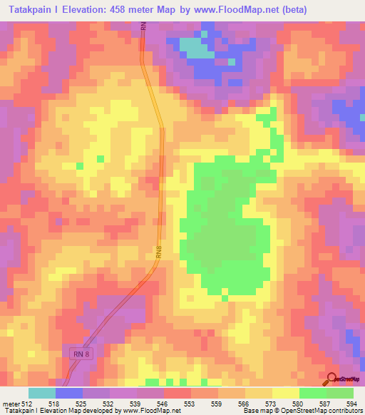 Tatakpain I,Central African Republic Elevation Map