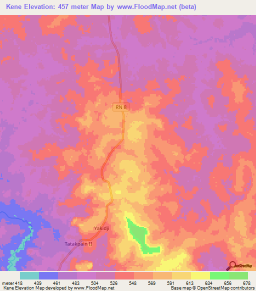 Kene,Central African Republic Elevation Map