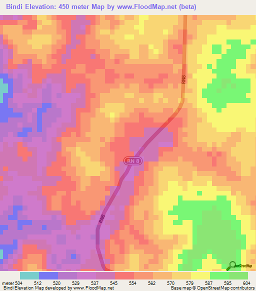 Bindi,Central African Republic Elevation Map