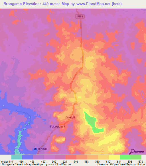 Broogama,Central African Republic Elevation Map