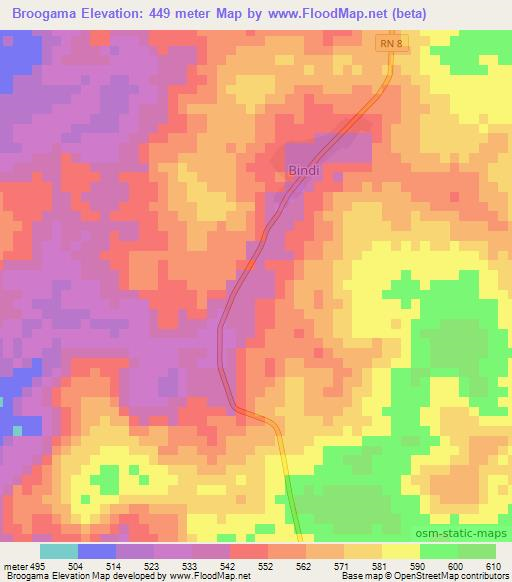 Broogama,Central African Republic Elevation Map