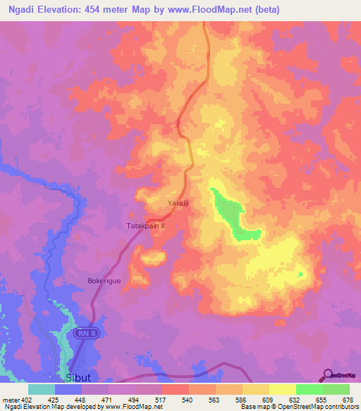 Ngadi,Central African Republic Elevation Map
