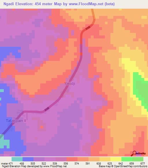 Ngadi,Central African Republic Elevation Map