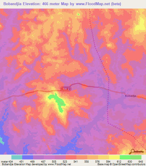 Bobandjia,Central African Republic Elevation Map