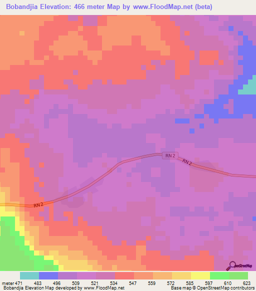 Bobandjia,Central African Republic Elevation Map