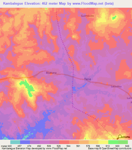 Kambalegue,Central African Republic Elevation Map