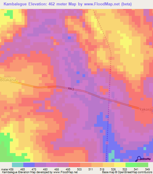 Kambalegue,Central African Republic Elevation Map