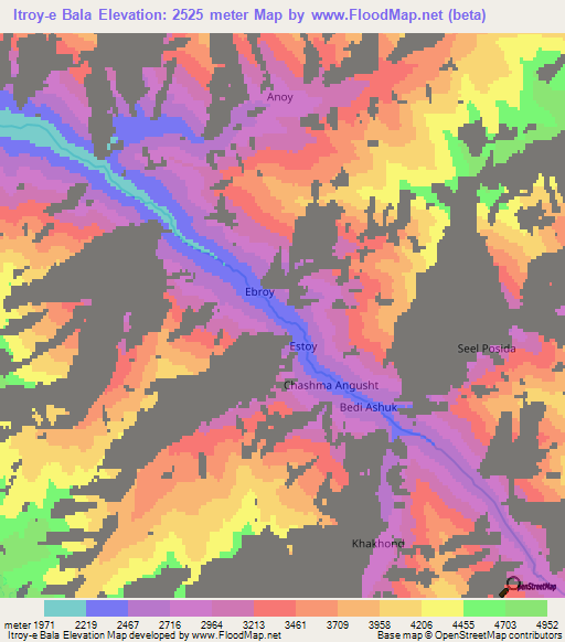 Itroy-e Bala,Afghanistan Elevation Map