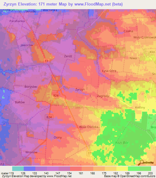 Zyrzyn,Poland Elevation Map