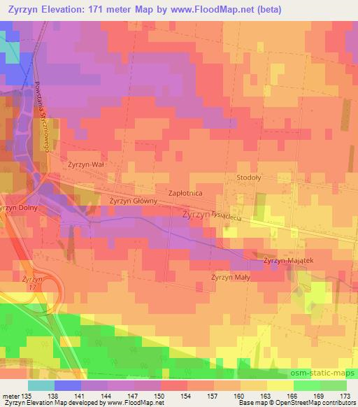 Zyrzyn,Poland Elevation Map
