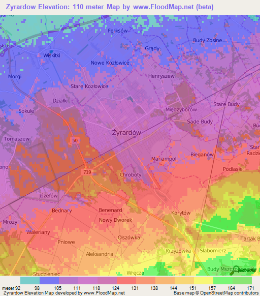 Zyrardow,Poland Elevation Map