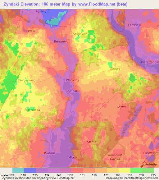 Zyndaki,Poland Elevation Map