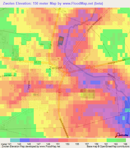 Zwolen,Poland Elevation Map
