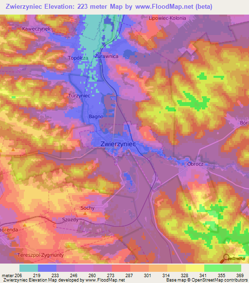 Zwierzyniec,Poland Elevation Map