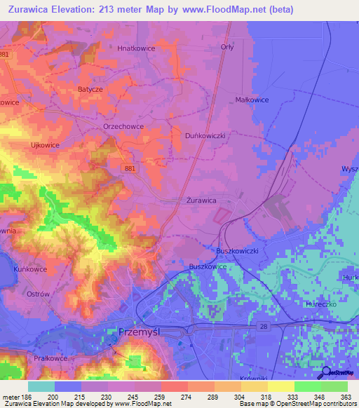 Zurawica,Poland Elevation Map