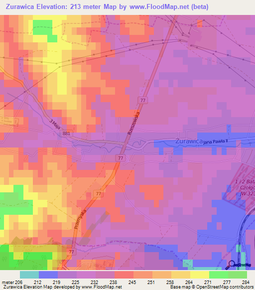 Zurawica,Poland Elevation Map