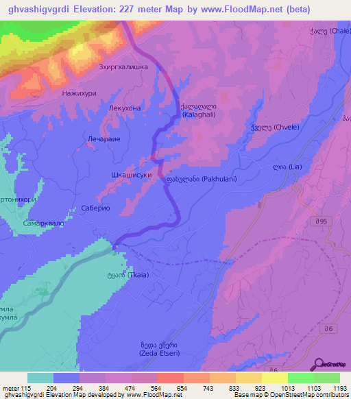 ghvashigvgrdi,Georgia Elevation Map