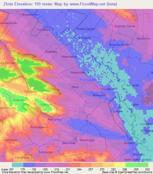 Zlota,Poland Elevation Map