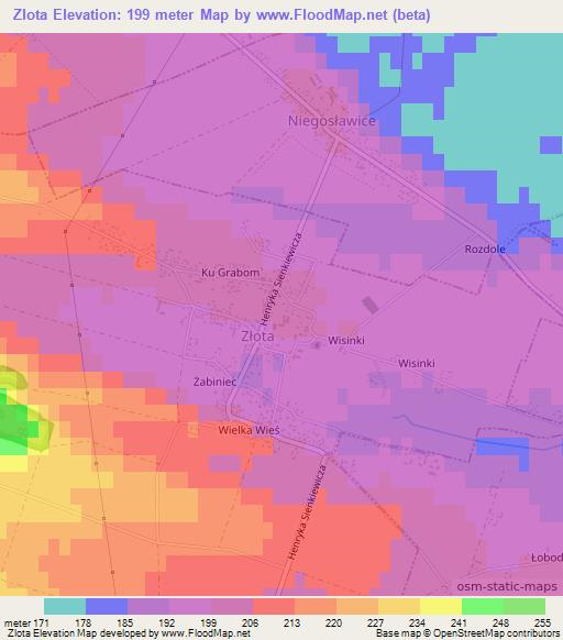 Zlota,Poland Elevation Map