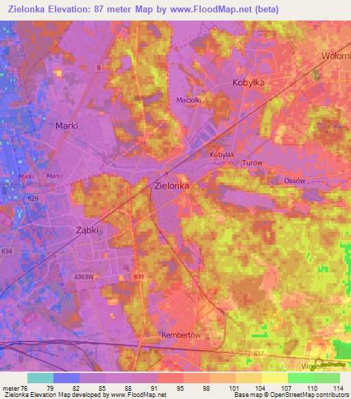Zielonka,Poland Elevation Map