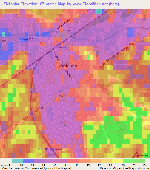Zielonka,Poland Elevation Map