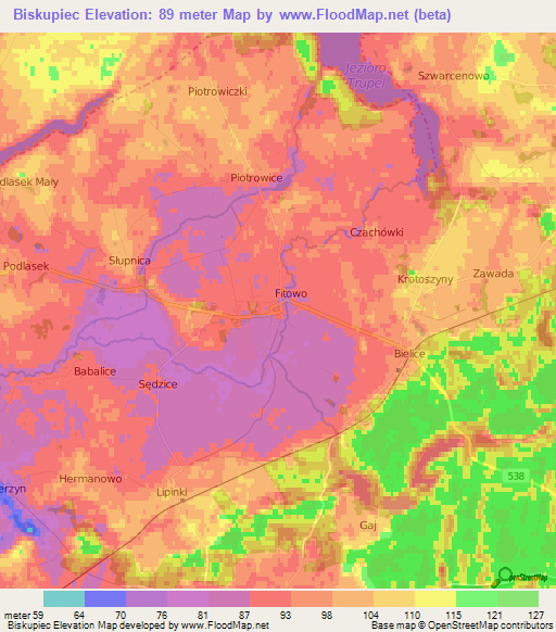 Biskupiec,Poland Elevation Map