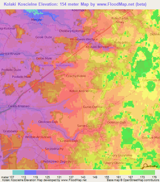 Kolaki Koscielne,Poland Elevation Map