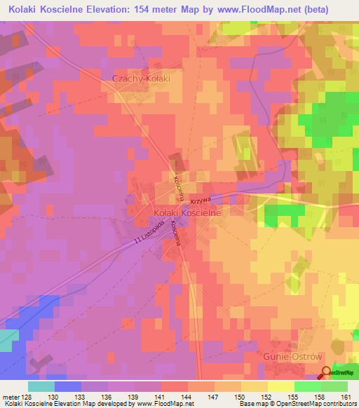 Kolaki Koscielne,Poland Elevation Map