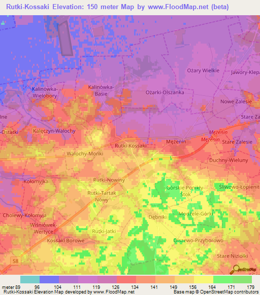 Rutki-Kossaki,Poland Elevation Map