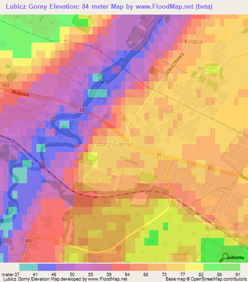 Lubicz Gorny,Poland Elevation Map