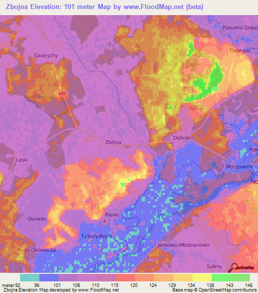Zbojna,Poland Elevation Map