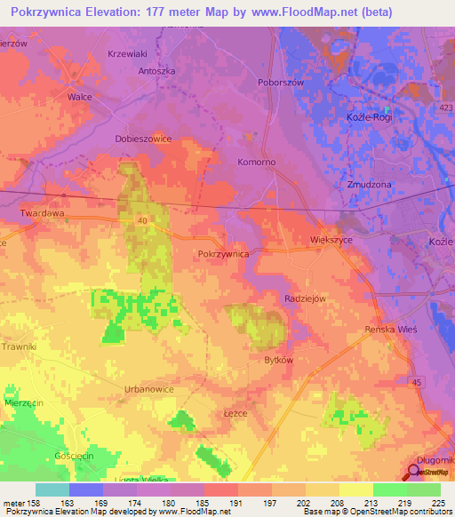 Pokrzywnica,Poland Elevation Map