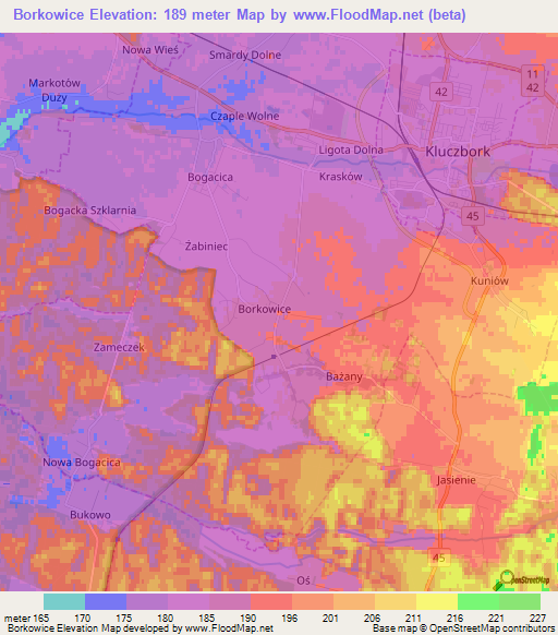 Borkowice,Poland Elevation Map