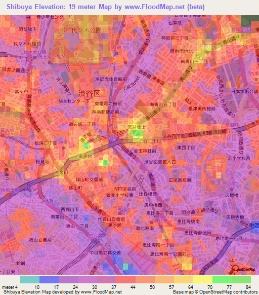Shibuya,Japan Elevation Map