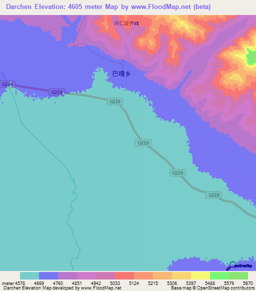 Darchen,China Elevation Map