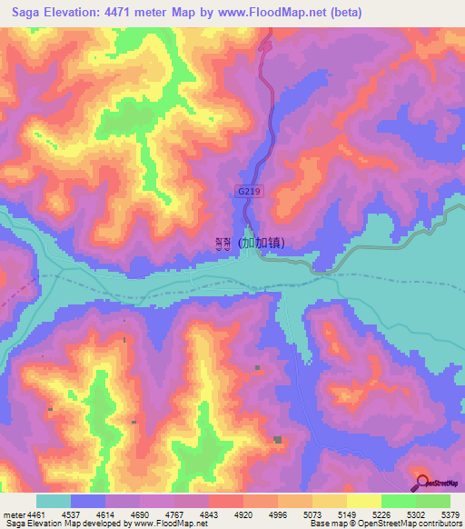 Saga,China Elevation Map