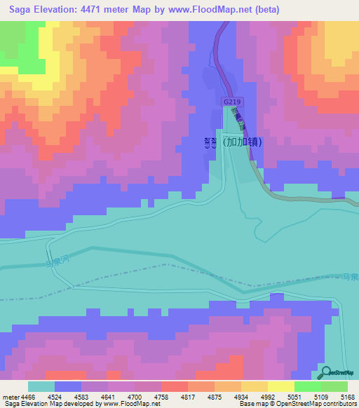 Saga,China Elevation Map