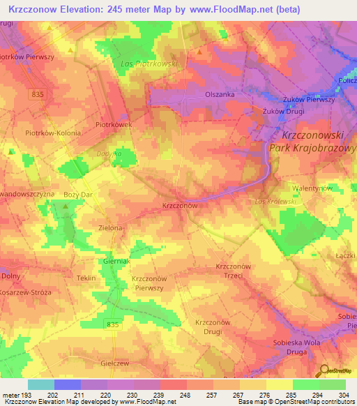 Krzczonow,Poland Elevation Map