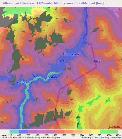 Athmuqam,Pakistan Elevation Map