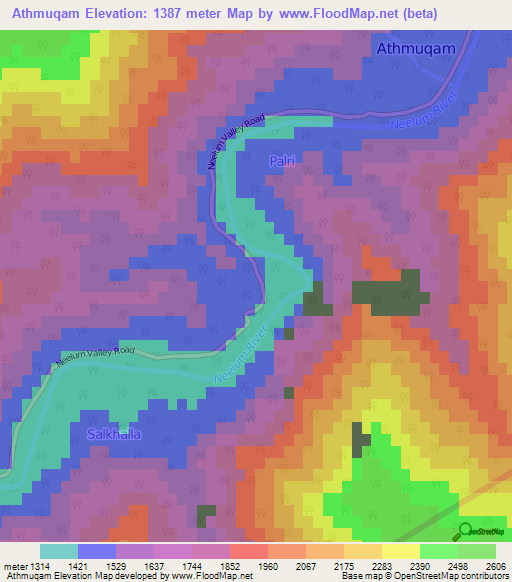 Athmuqam,Pakistan Elevation Map
