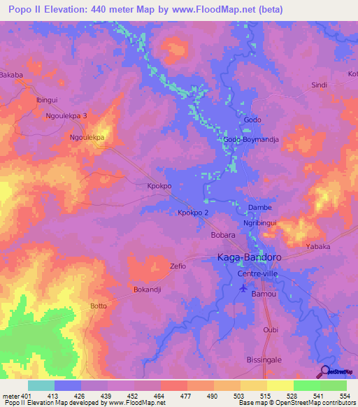 Popo II,Central African Republic Elevation Map