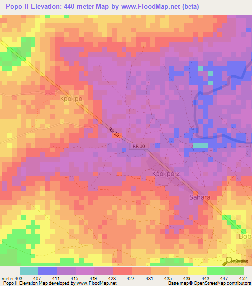 Popo II,Central African Republic Elevation Map